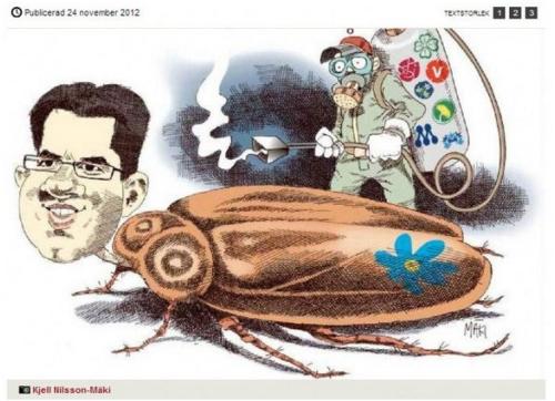 The Sweden Democrats'' leader depicted as a cockroach